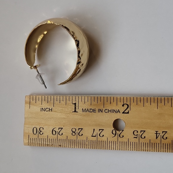 Small Gold Tone Hammered Fashion Hoops - Picture 4 of 4